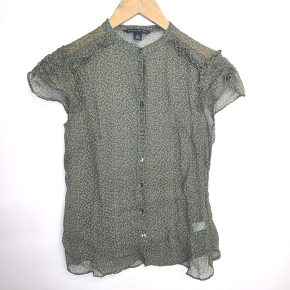 Banana Republic Tops - Banana Republic Cottagecore Ruffle Blouse Small Silk Dark Academia Green Floral
